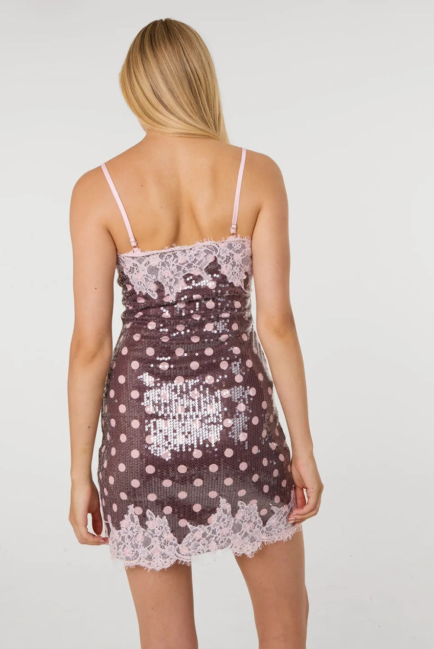 Polka Dot Lace Cami Sequin Mini Dress AW26080P030