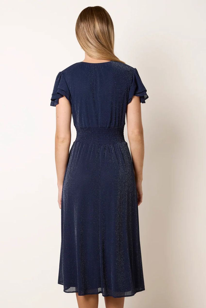 Metallic V Neck Double Frill Sleeve Midi AW26084B008