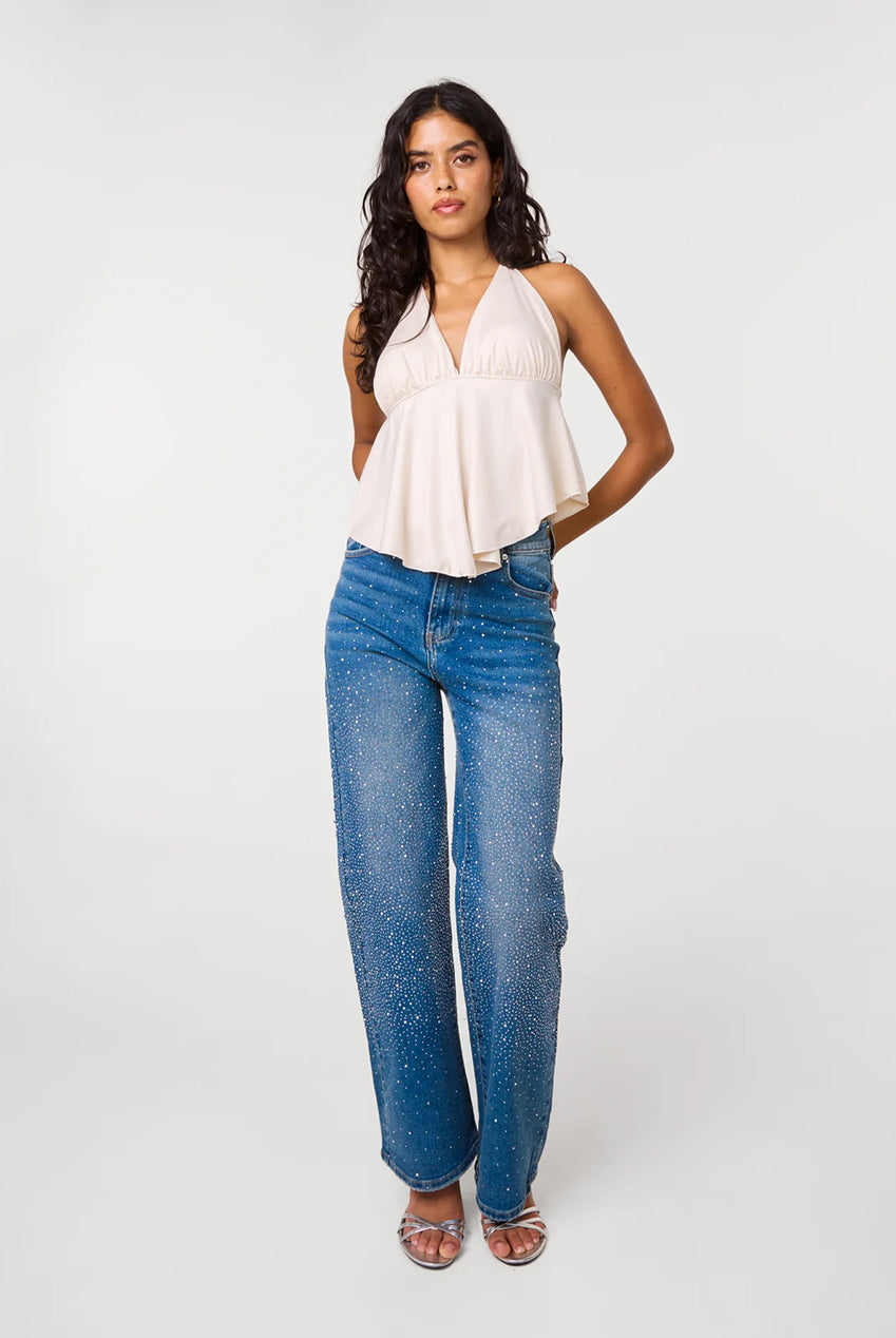 Washed Diamante Scatter Wide Leg Jeans AW26125P018