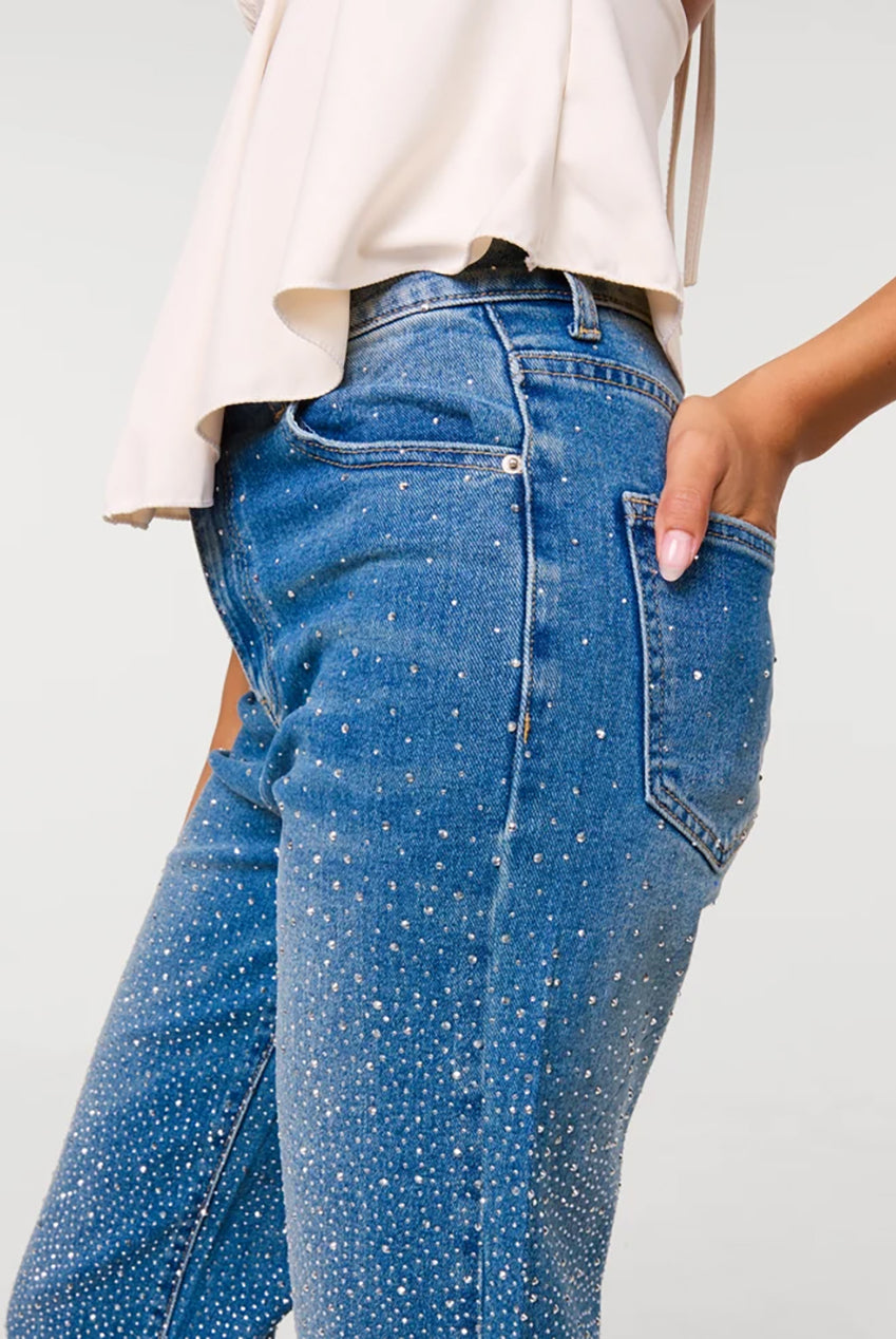 Washed Diamante Scatter Wide Leg Jeans AW26125P018