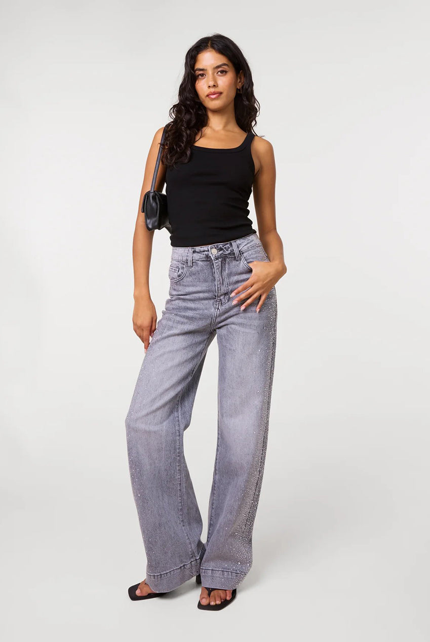 Diamante Side Wide Leg Jeans AW26126P268