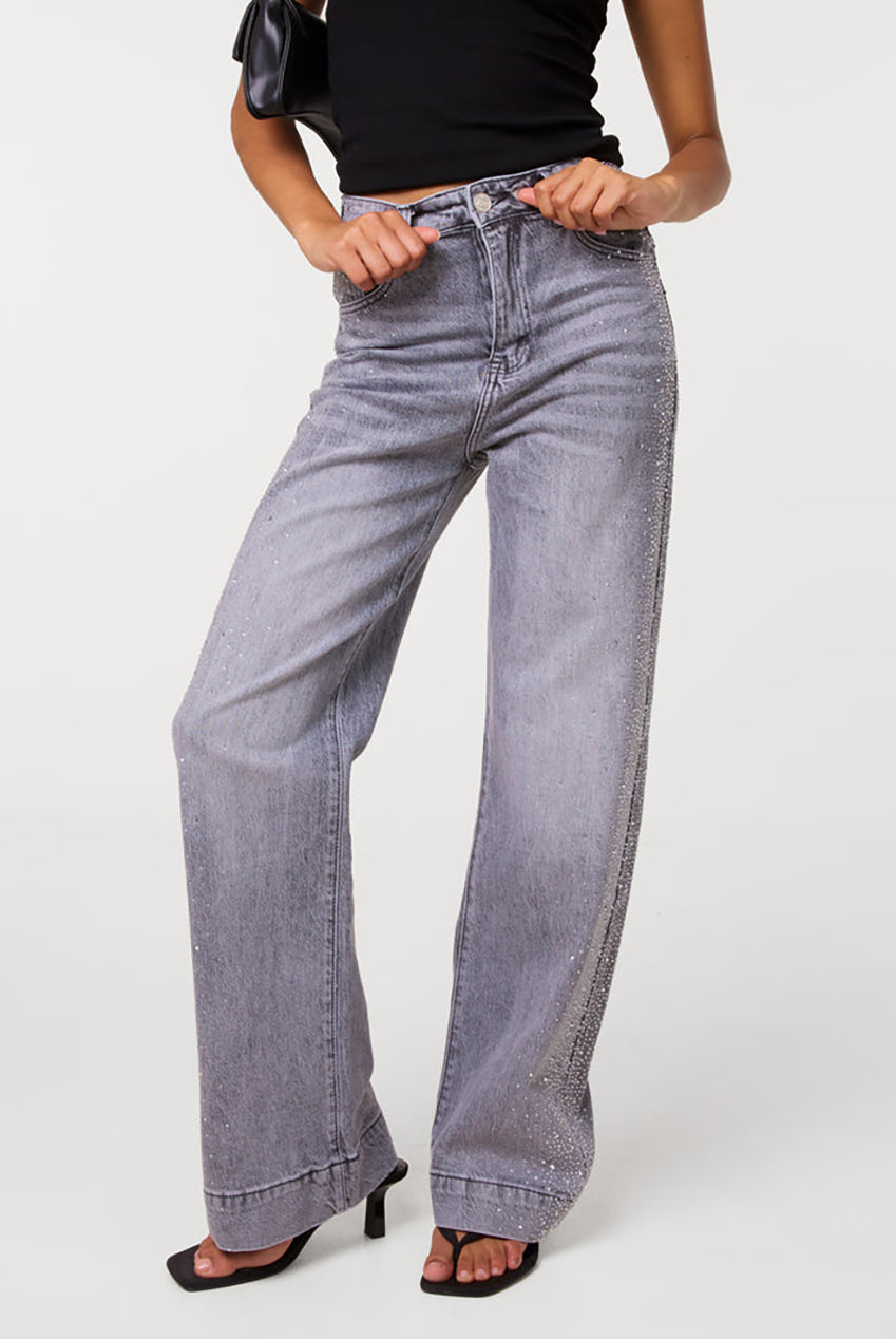Diamante Side Wide Leg Jeans AW26126P268
