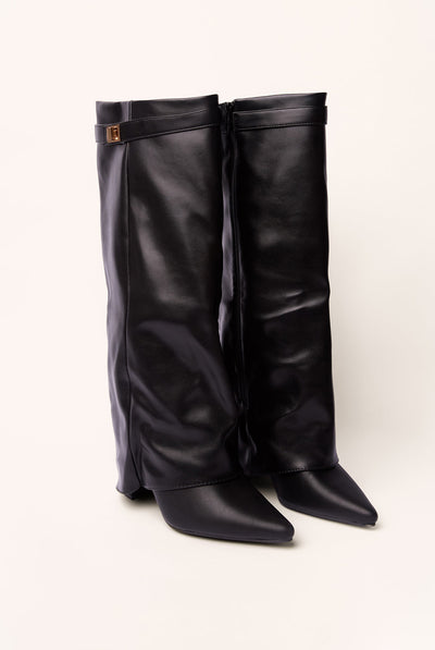 Black - Cape Buckle Knee High Boots by Blue Vanilla