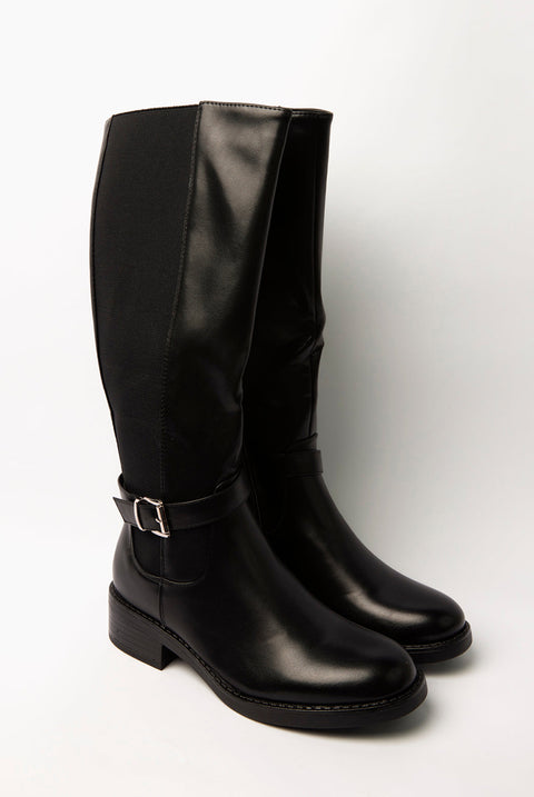 Buckle Detail Low Heel Long Boots by Blue Vanilla