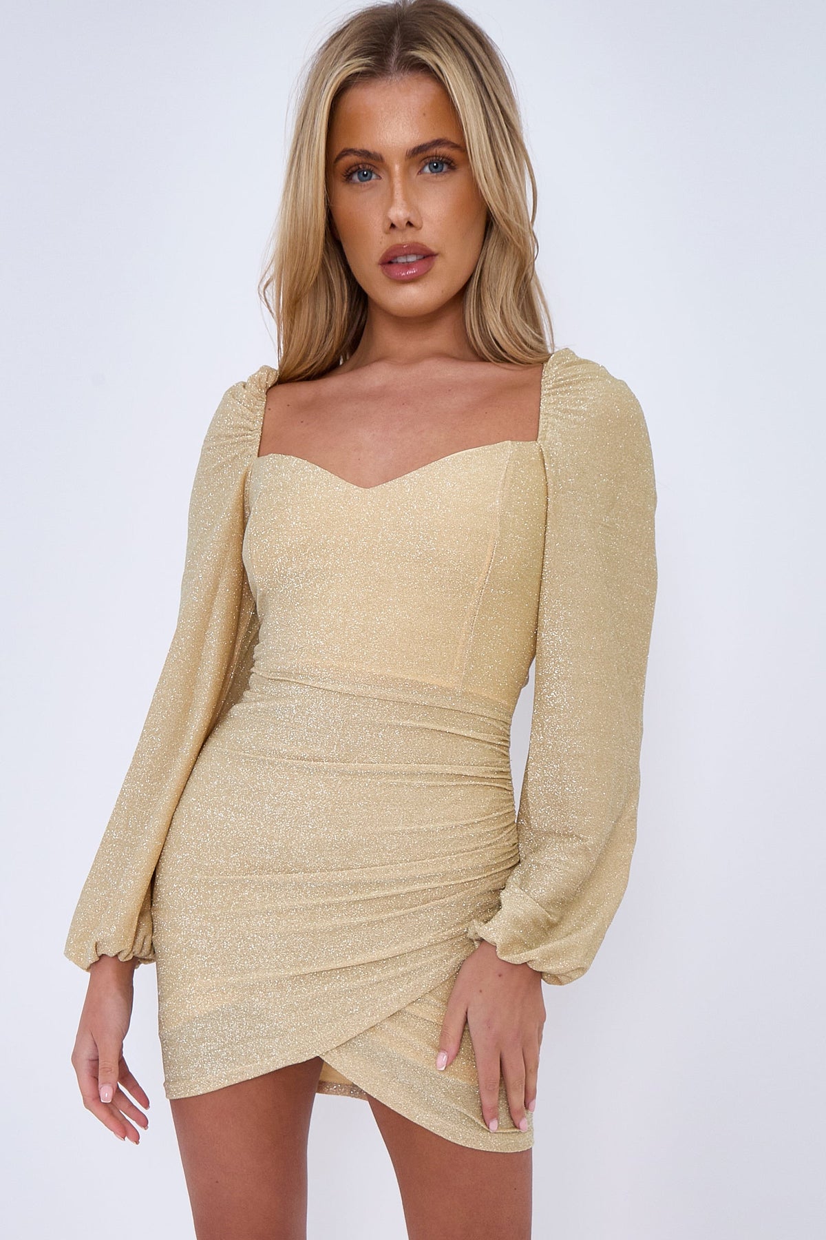 Gold Long Sleeve Mini Dress ALICIA