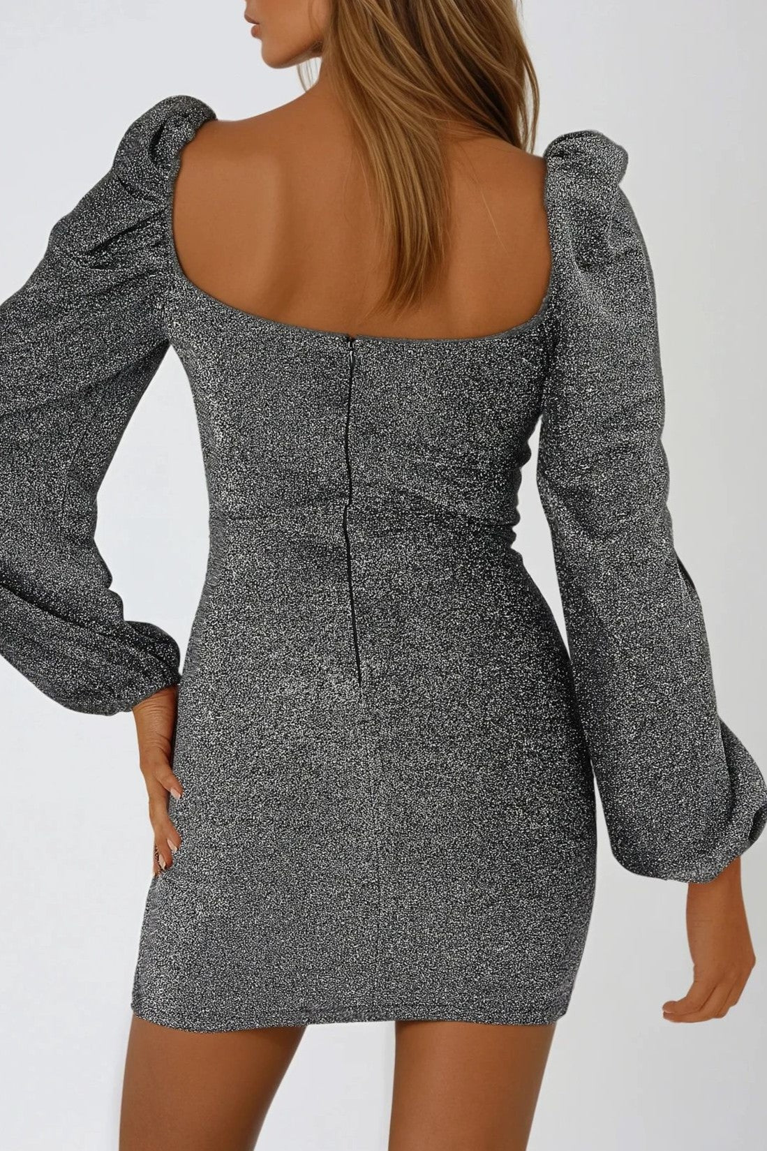 Silver Long Sleeve Mini Dress ALICIA