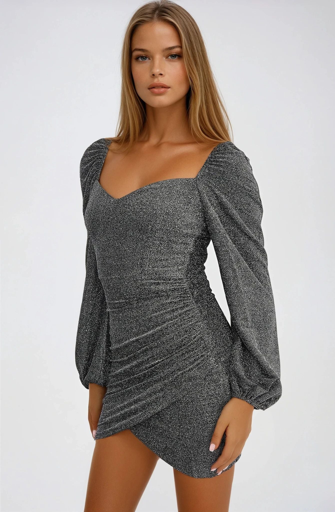 Silver Long Sleeve Mini Dress ALICIA