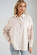 Aftershock London Beige Embroidered Sleeve Linen Blend Shirt
