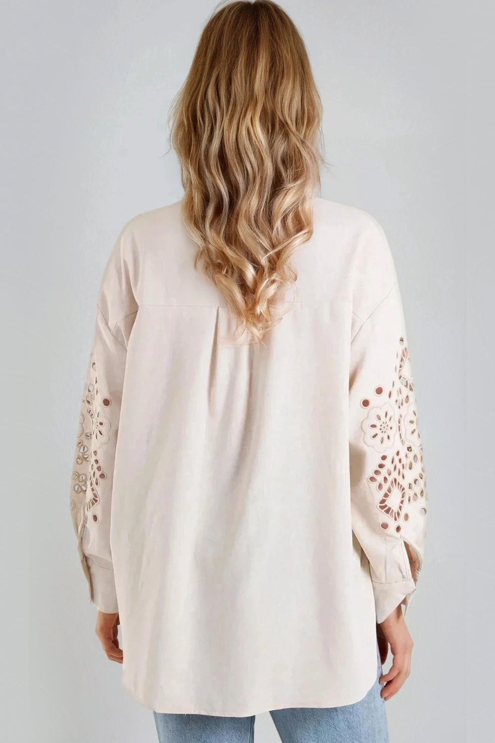 Beige Embroidered Sleeve Linen Blend Shirt ALWF5444