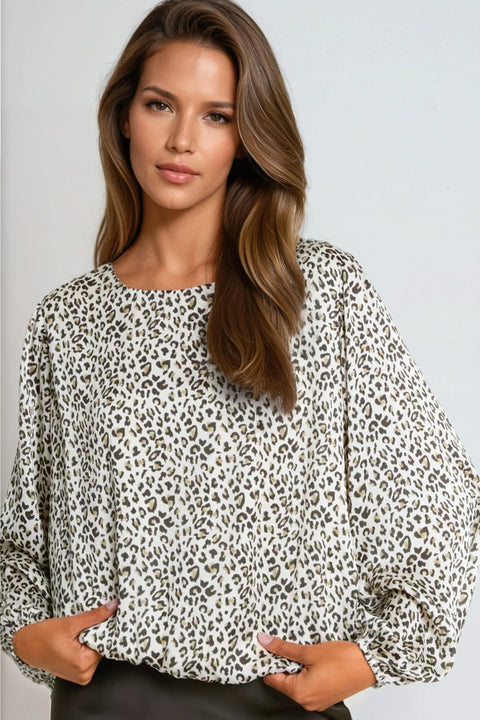 Khaki Leopard Print Round Neck Top by Aftershock London
