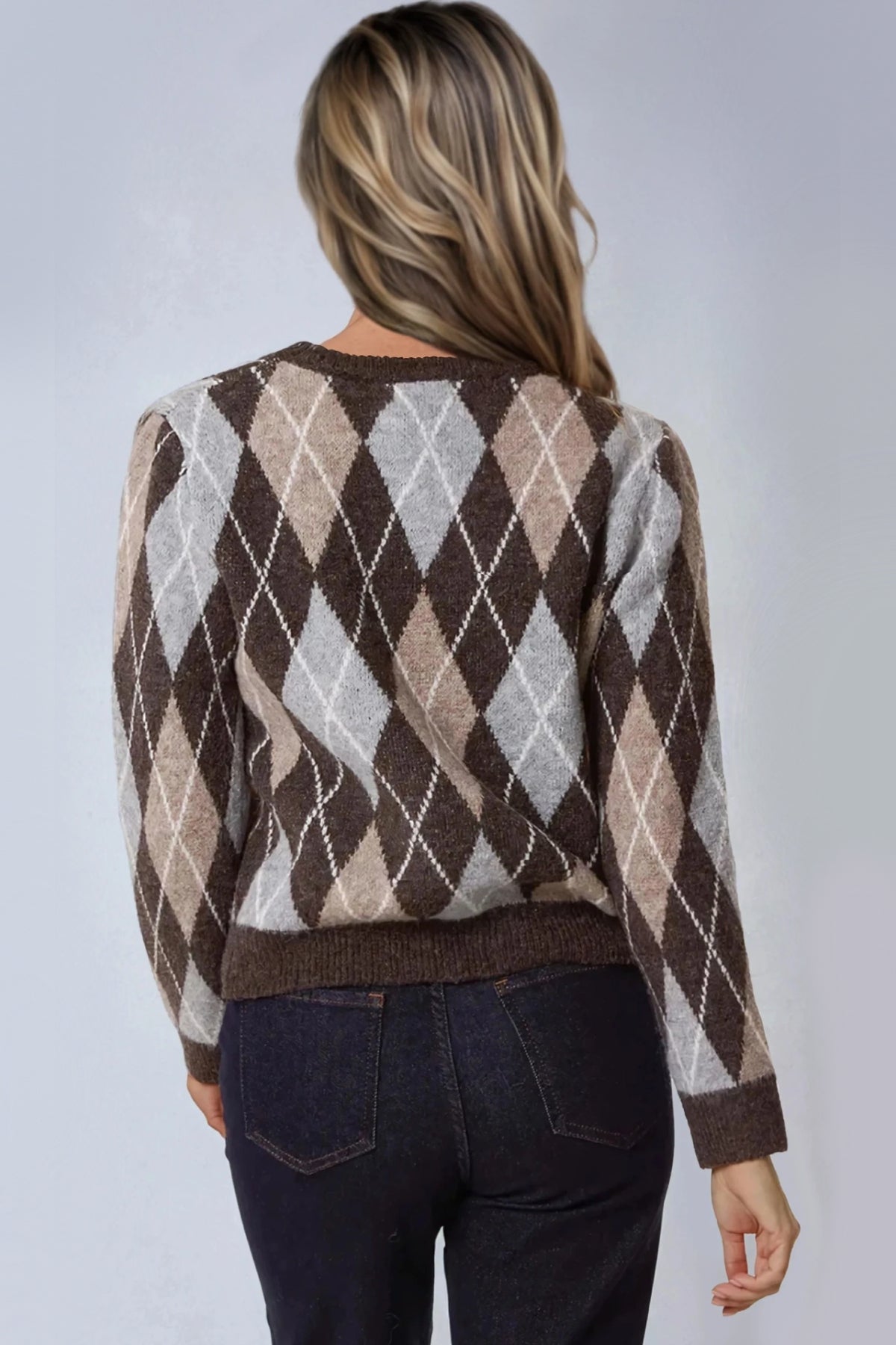 Light Brown Grey Wool Blend Jacquard Jumper ALWF5576