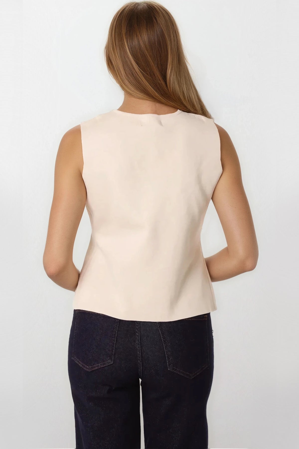 Stone Asymmetric Fine Knit Waistcoat ALQ3787001