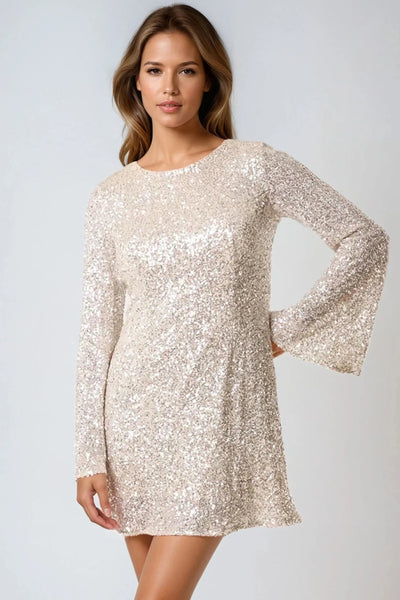Champagne - Champagne Bow Back Sequin Mini Dress by Aftershock London