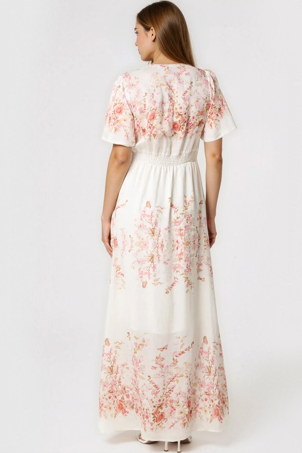 Pink Blossom  Button Through Cotton Maxi Dress ALWF5695NV020