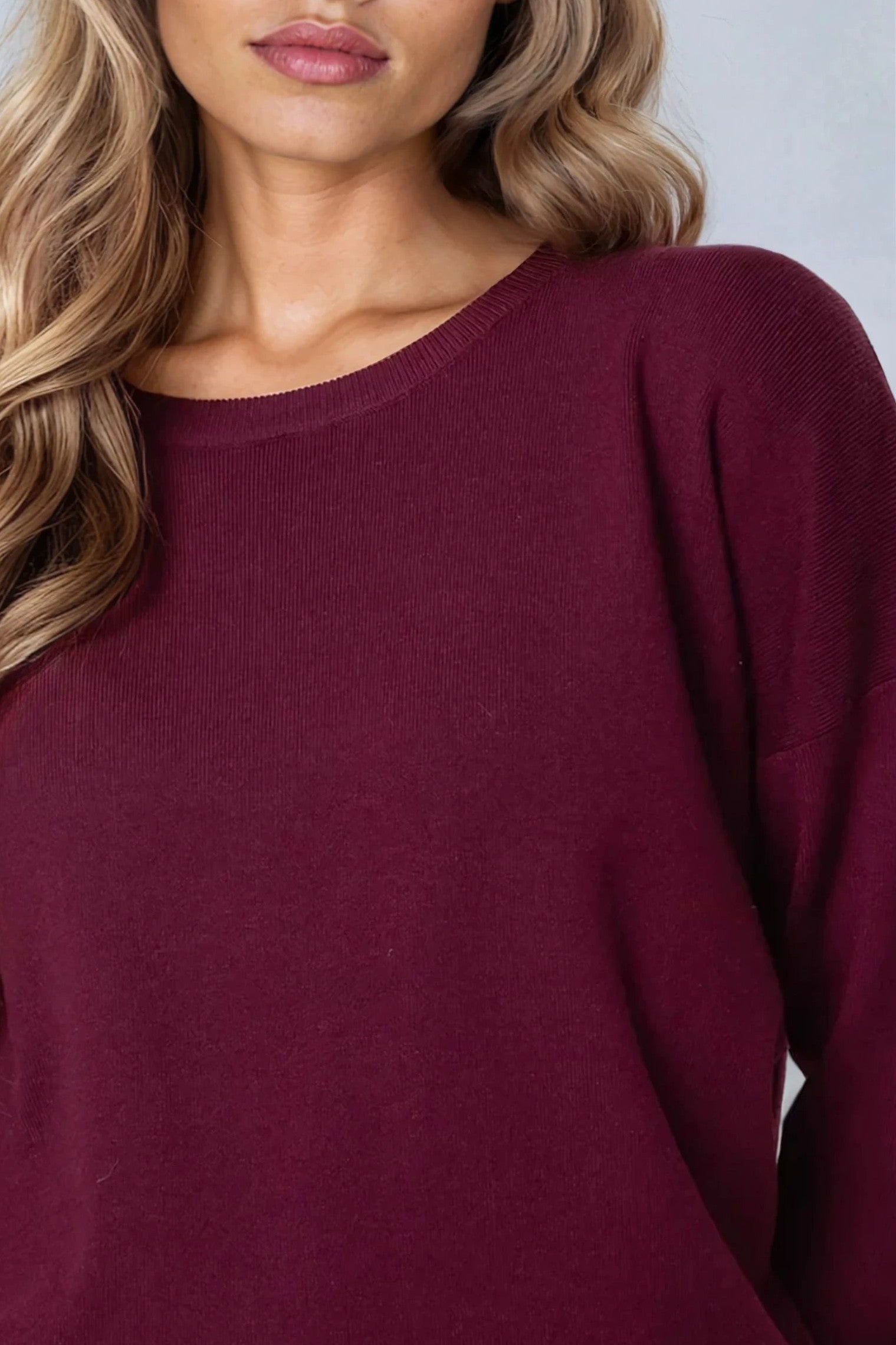 Burgundy Crew Neck Fine Knit Jumper ALNL258569285