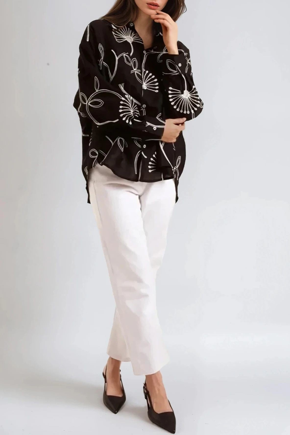 Black Embroidered Linen Blend Shirt ALWF5442