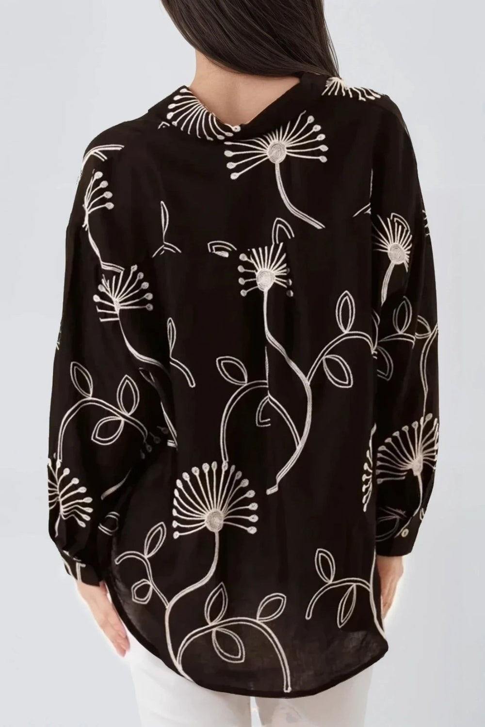 Black Embroidered Linen Blend Shirt ALWF5442
