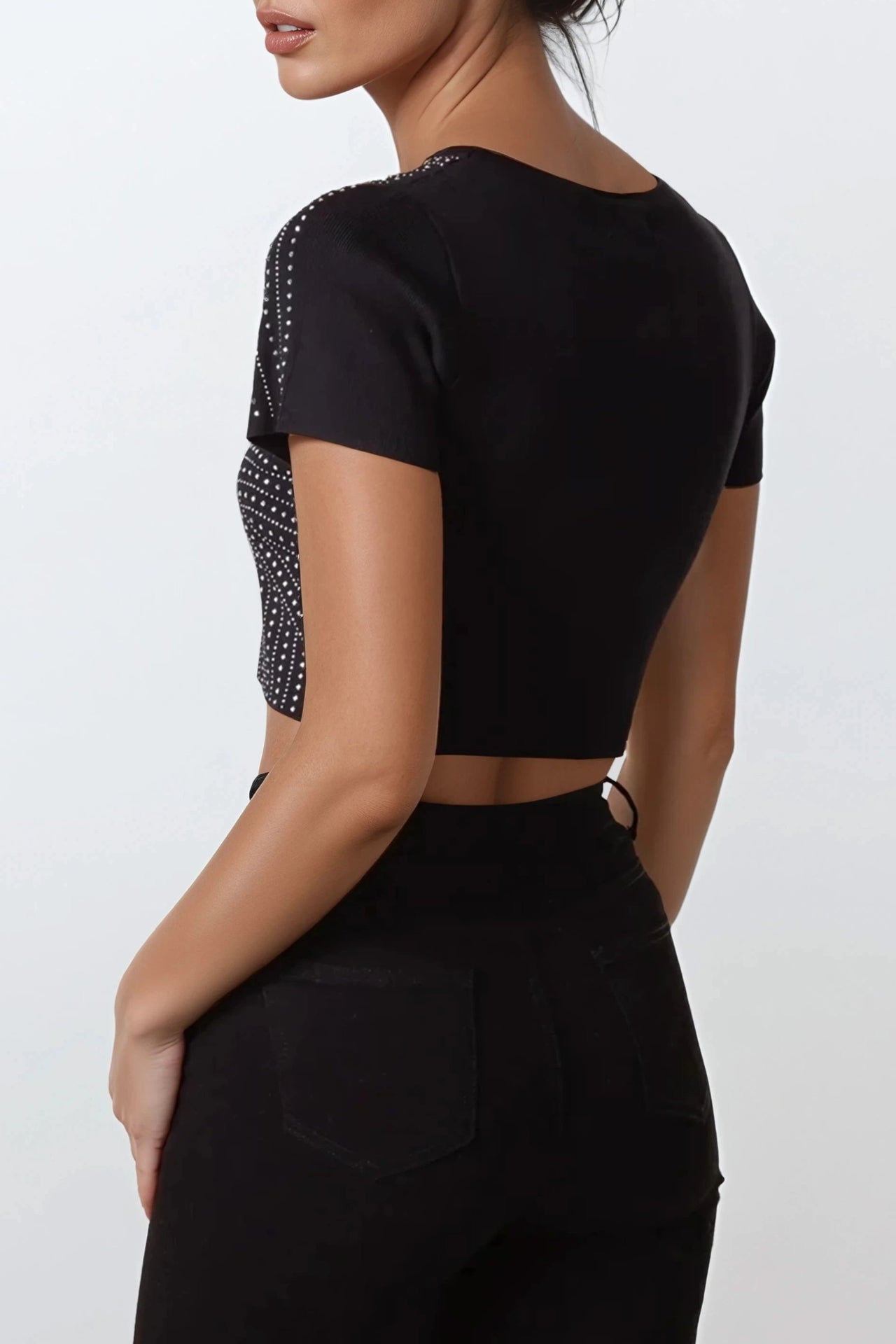 Black Embellished Crop Top ALQ3652003