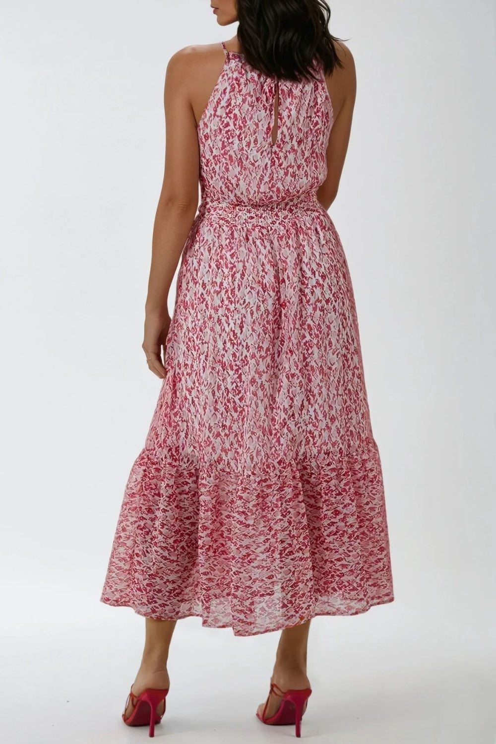 Pink Abstract Print Halterneck Maxi Dress ALNL233911014