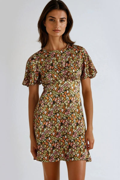 Khaki - Khaki Animal Print Mini Dress by Aftershock London