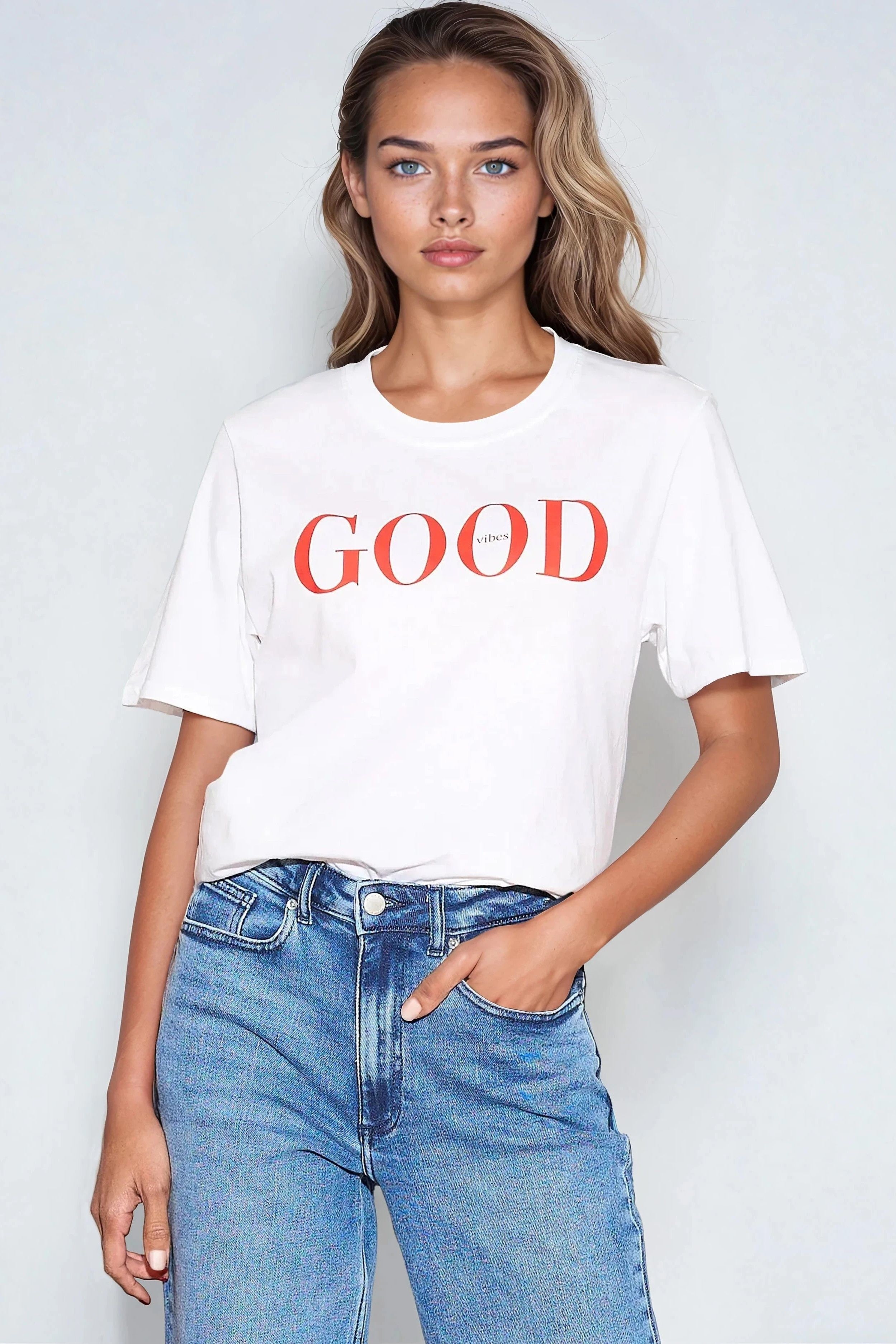 White Good Vibes Printed Cotton T-Shirt ALBL4044