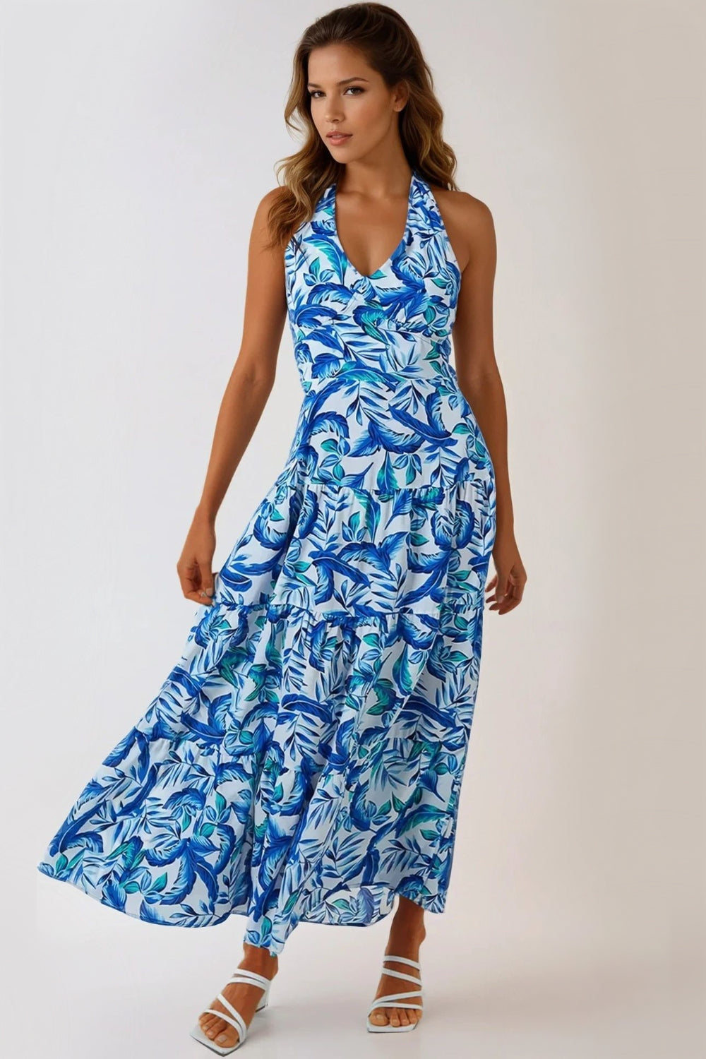 Blue Floral Halterneck Maxi Dress ALQ2582002