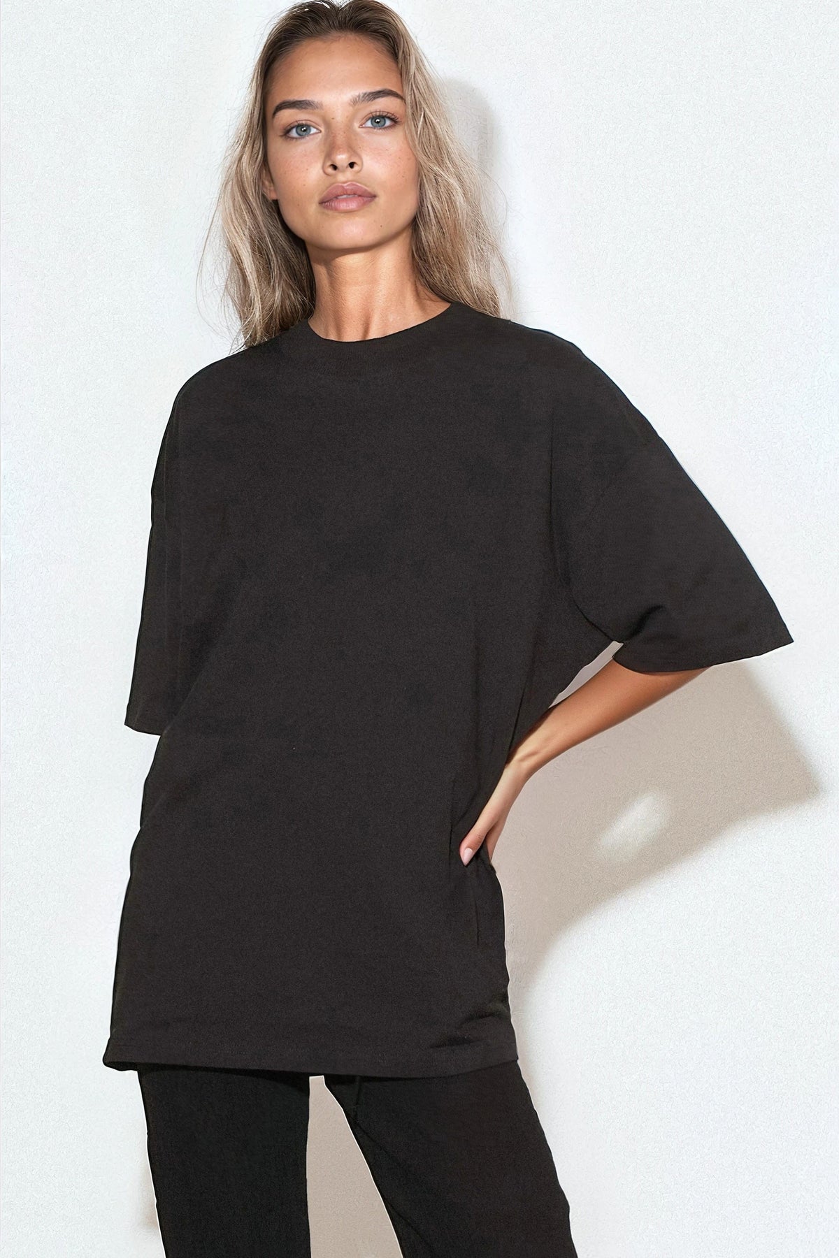 Black Logo Cotton Oversized T Shirt AL4093LOGO