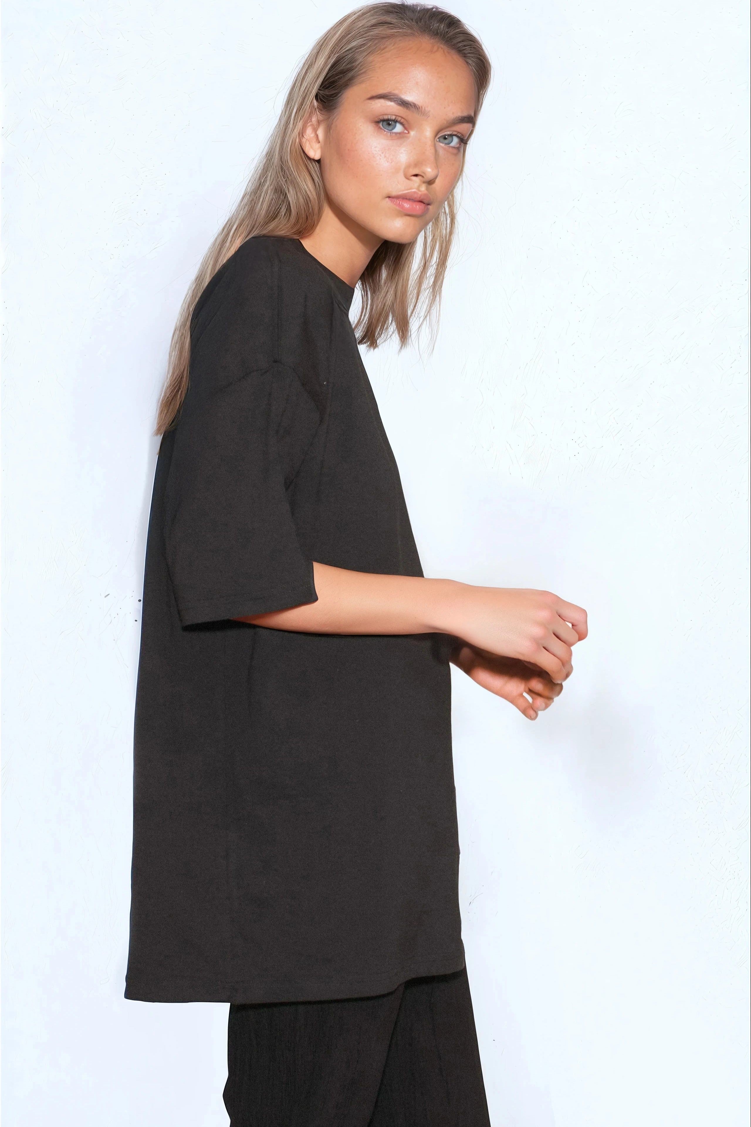 Black Logo Cotton Oversized T Shirt AL4093LOGO