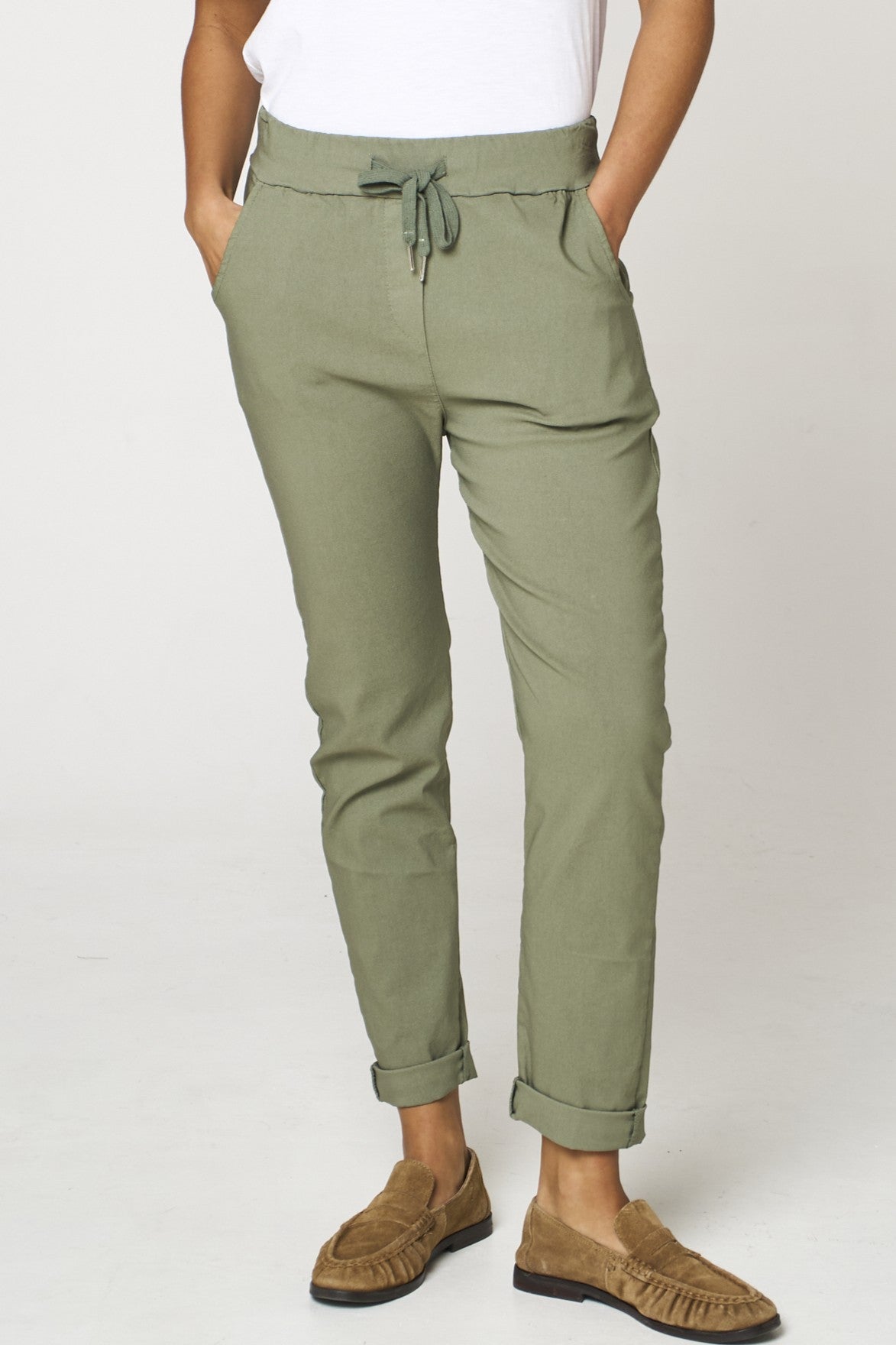 Khaki Stretch Drawstring Trousers ALGL2245