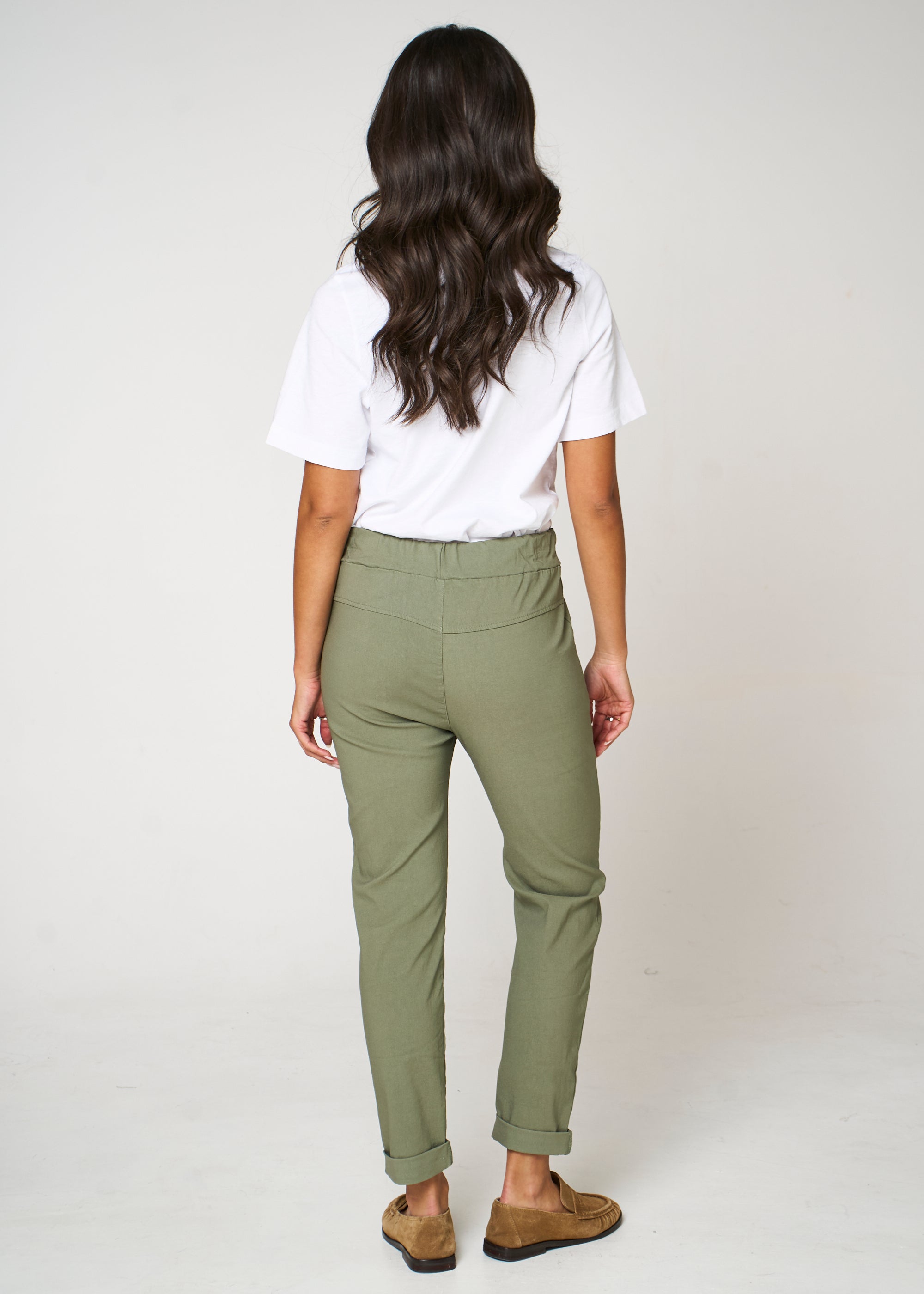 Khaki Stretch Drawstring Trousers ALGL2245