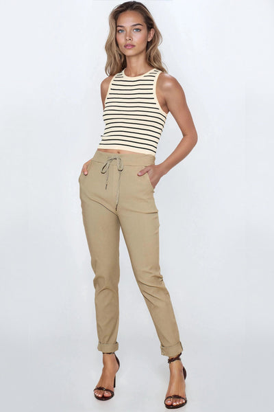 Mocha Stretch Drawstring Trousers by Aftershock London