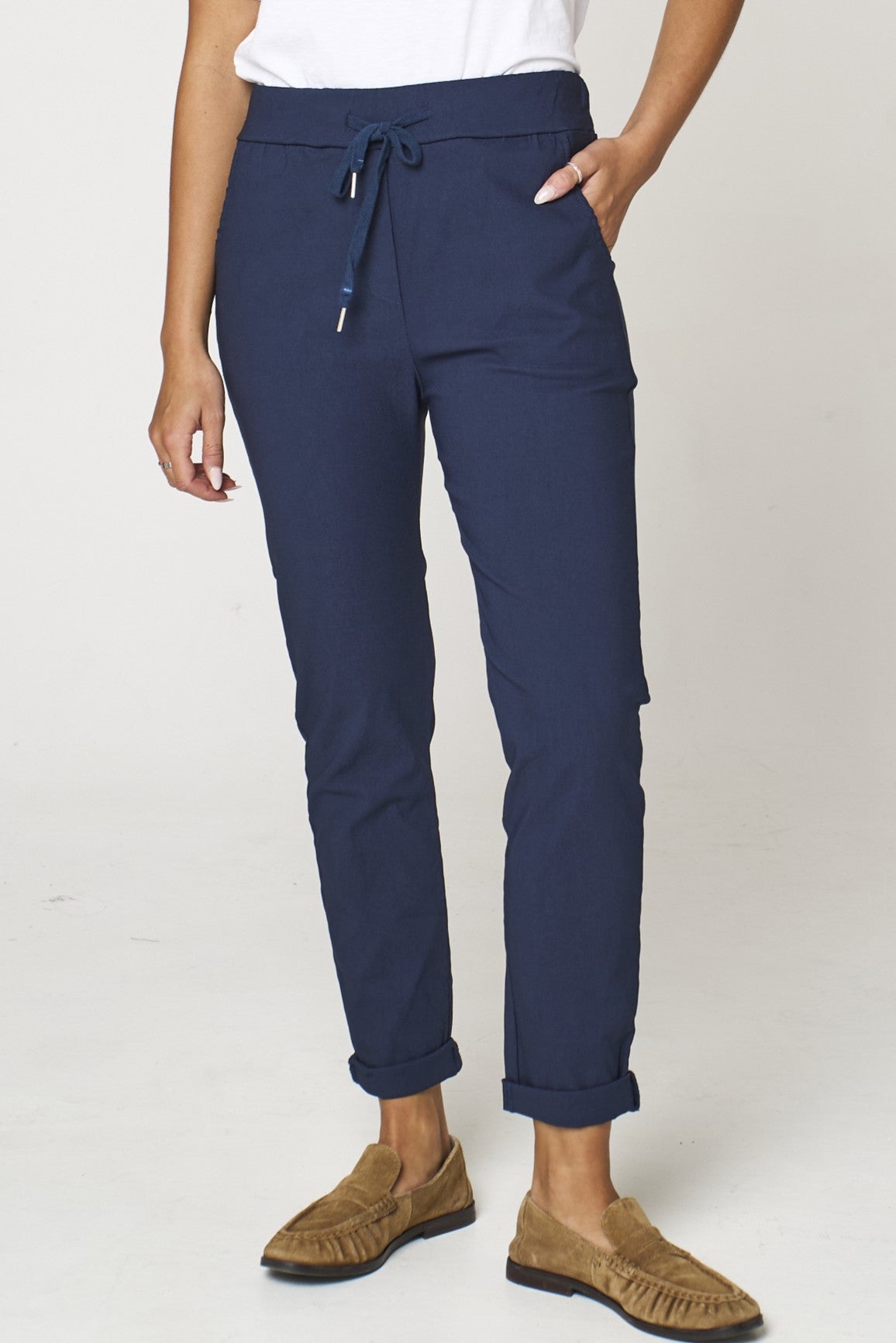 Navy Stretch Drawstring Trousers ALGL2245