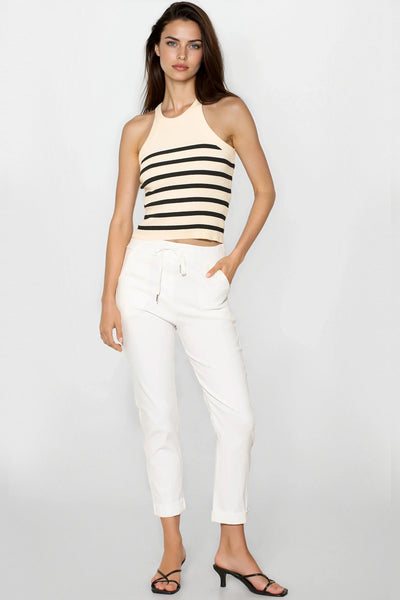 White Stretch Drawstring Trousers by Aftershock London