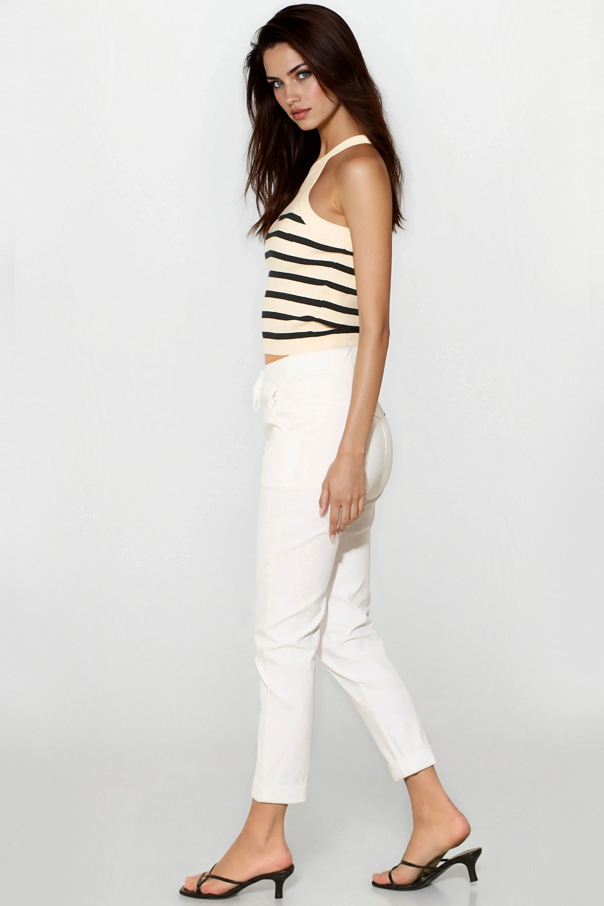White Stretch Drawstring Trousers ALGL2245