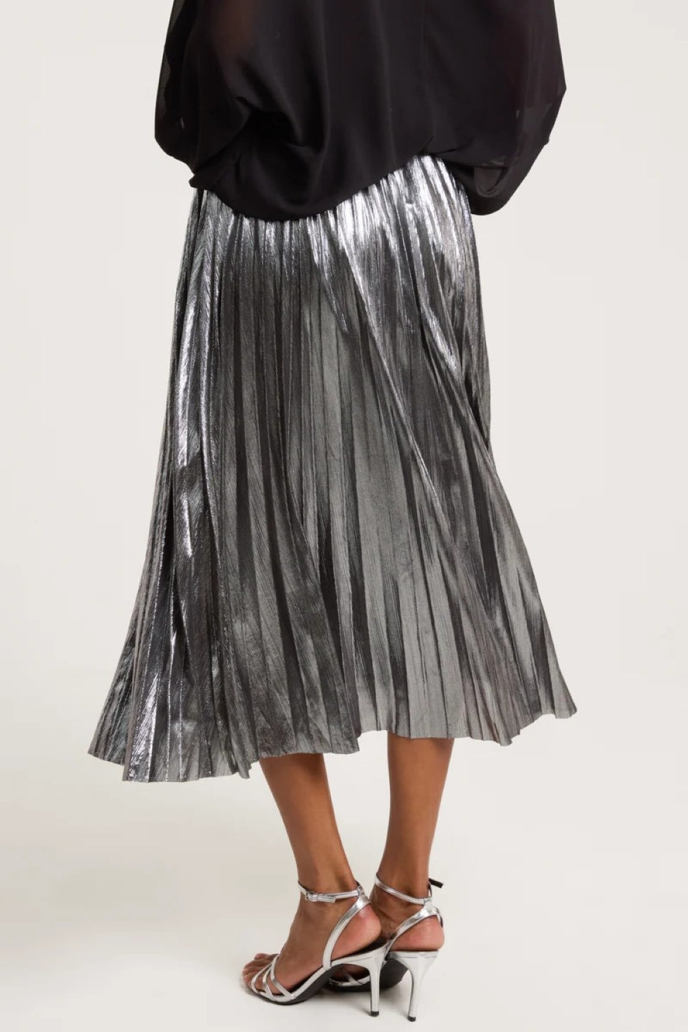 Pewter Metallic Pleated Midi Skirt ALQ3724182