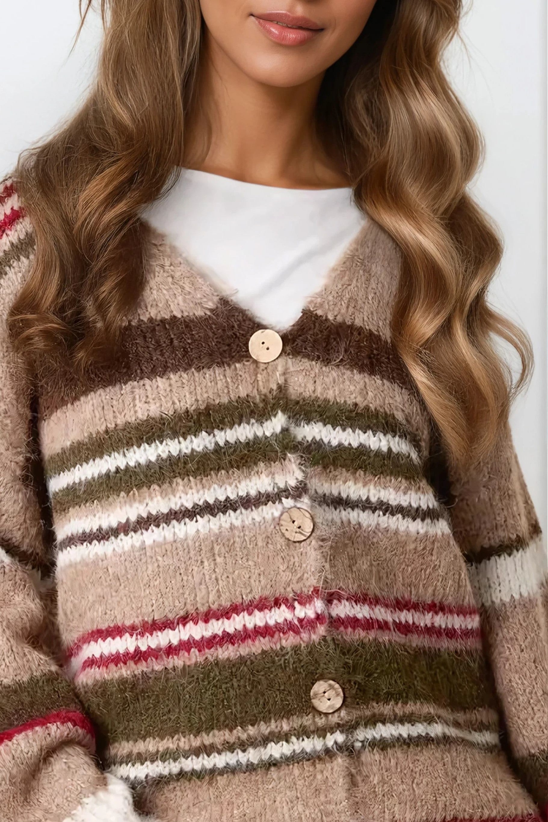Mocha Striped Knit Cardigan ALWF5567