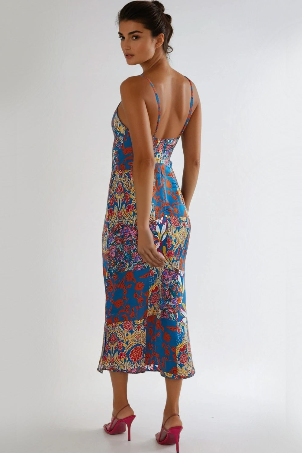 Blue Patchwork Cami Maxi Dress ALNL233953062