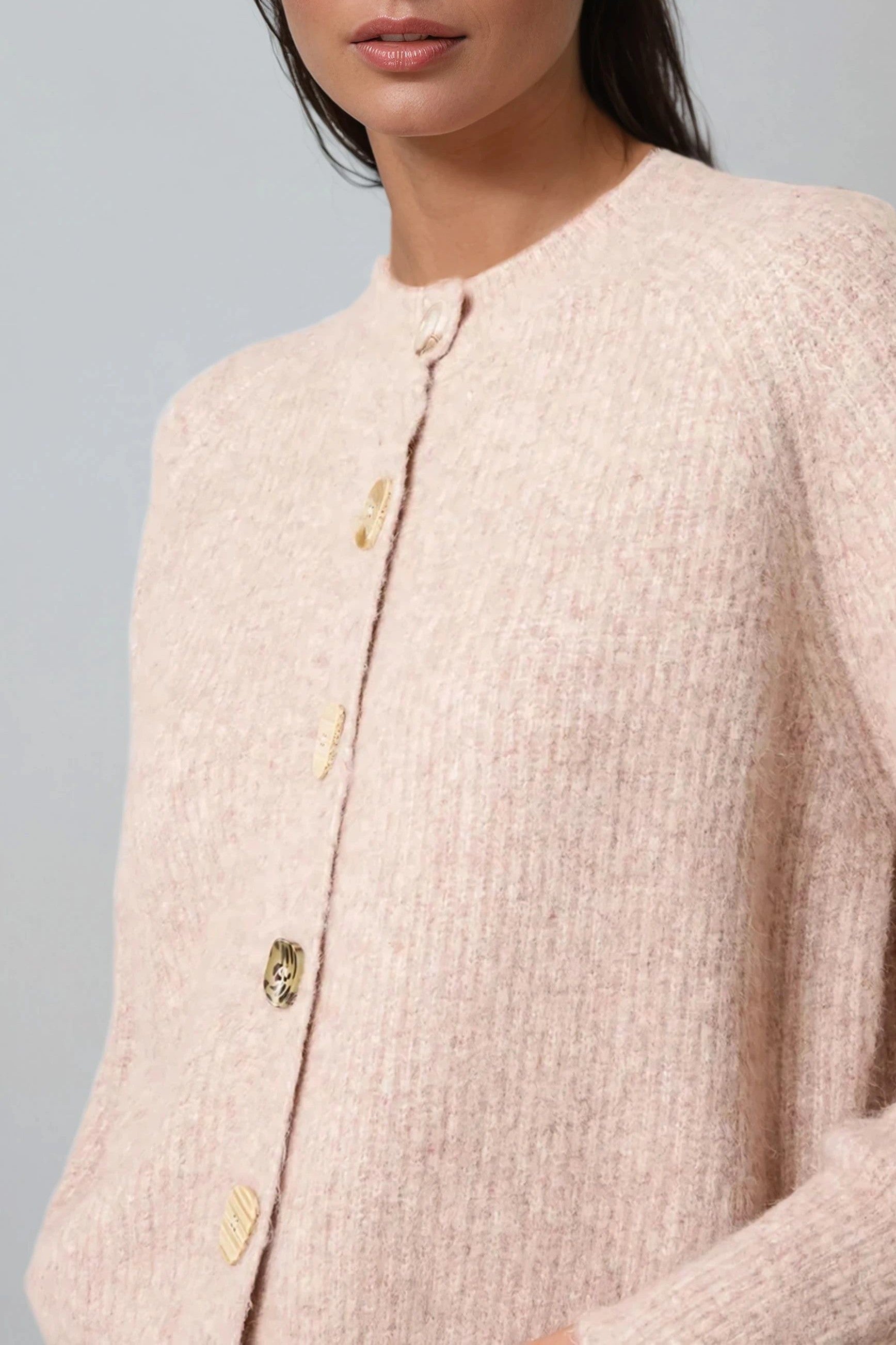 Beige Wool Blend Ribbed Knitted Cardigan ALWF5643