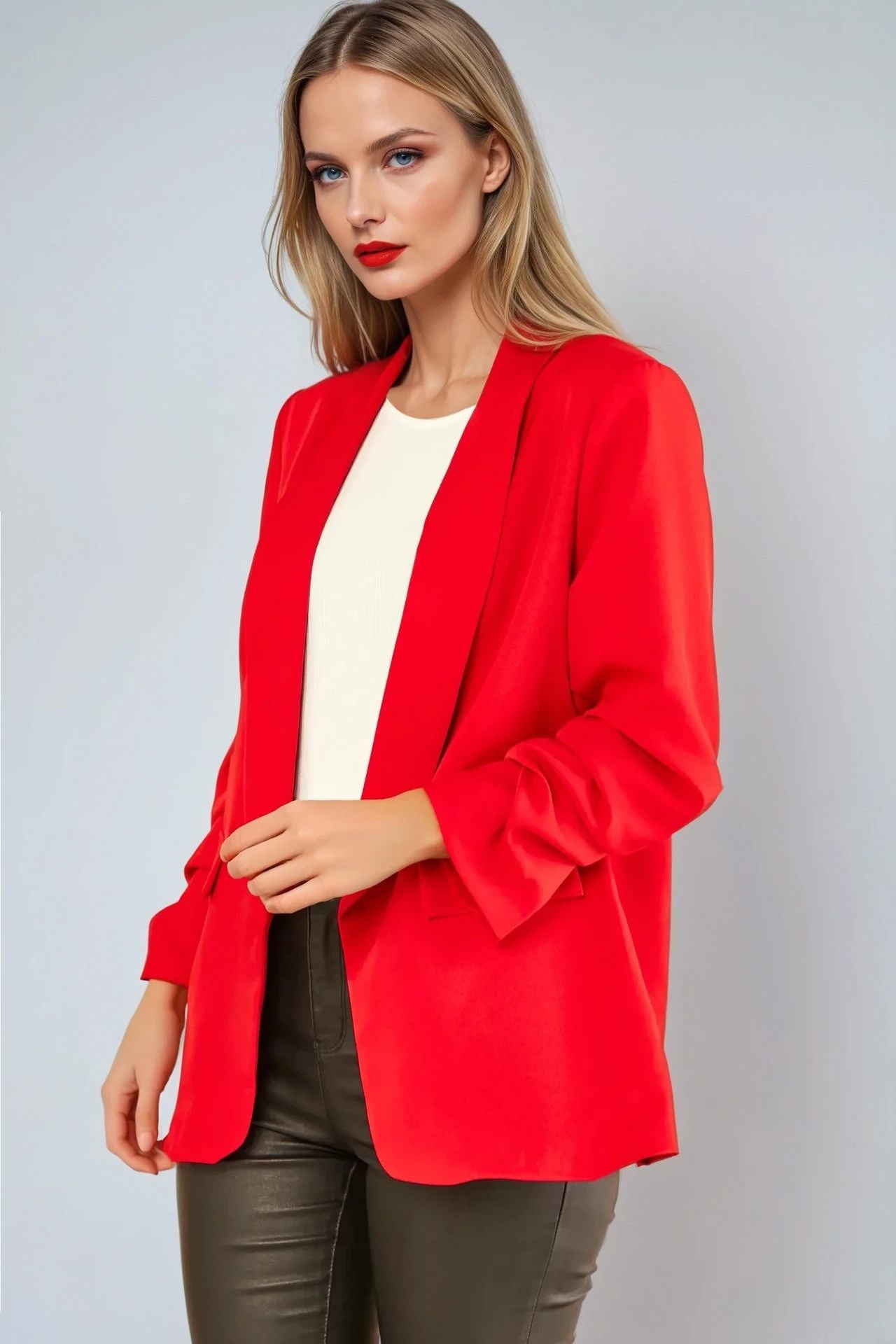 Red Blazer With Ruched Sleeves AL1497