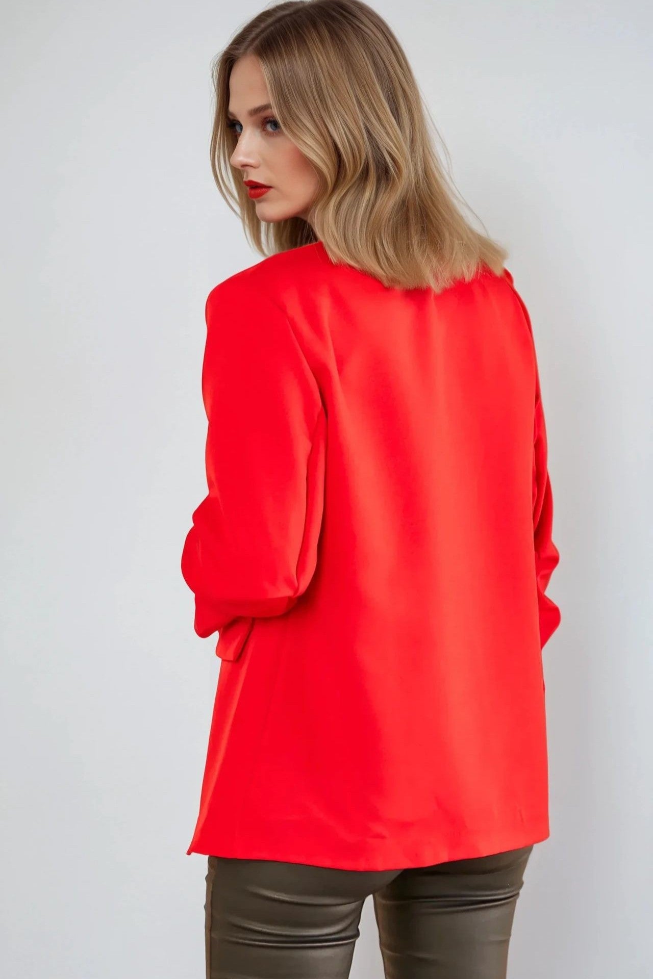 Red Blazer With Ruched Sleeves AL1497