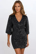 Black Sequin V Neck Mini Dress by Aftershock London