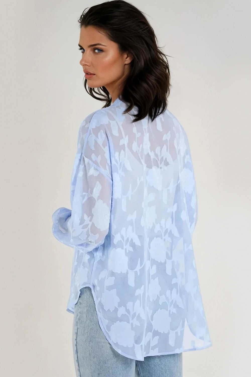 Blue Sheer Floral Shirt ALNL257407002