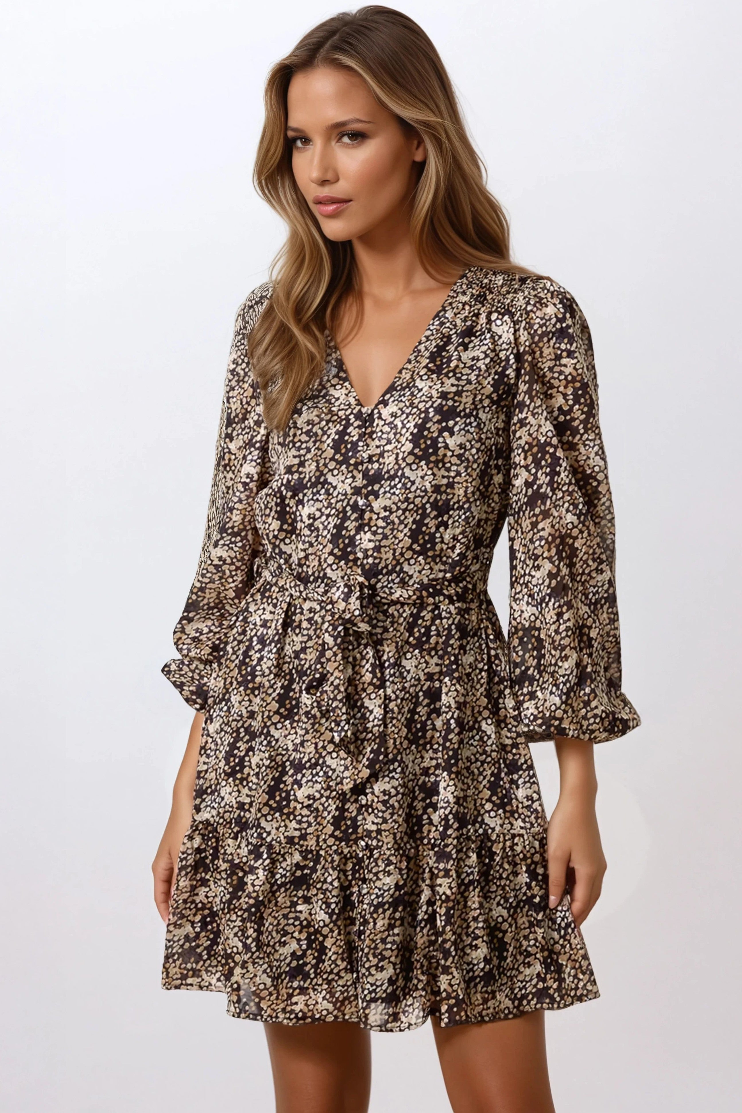 Black Spotty Belted Mini Dress ALNL258823003