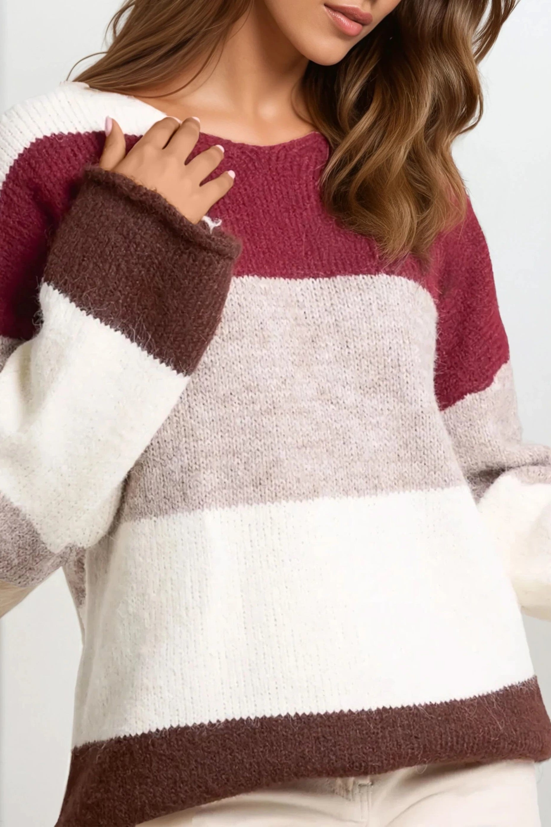 Wine Colour Block Wool Blend Jumper ALWF5469