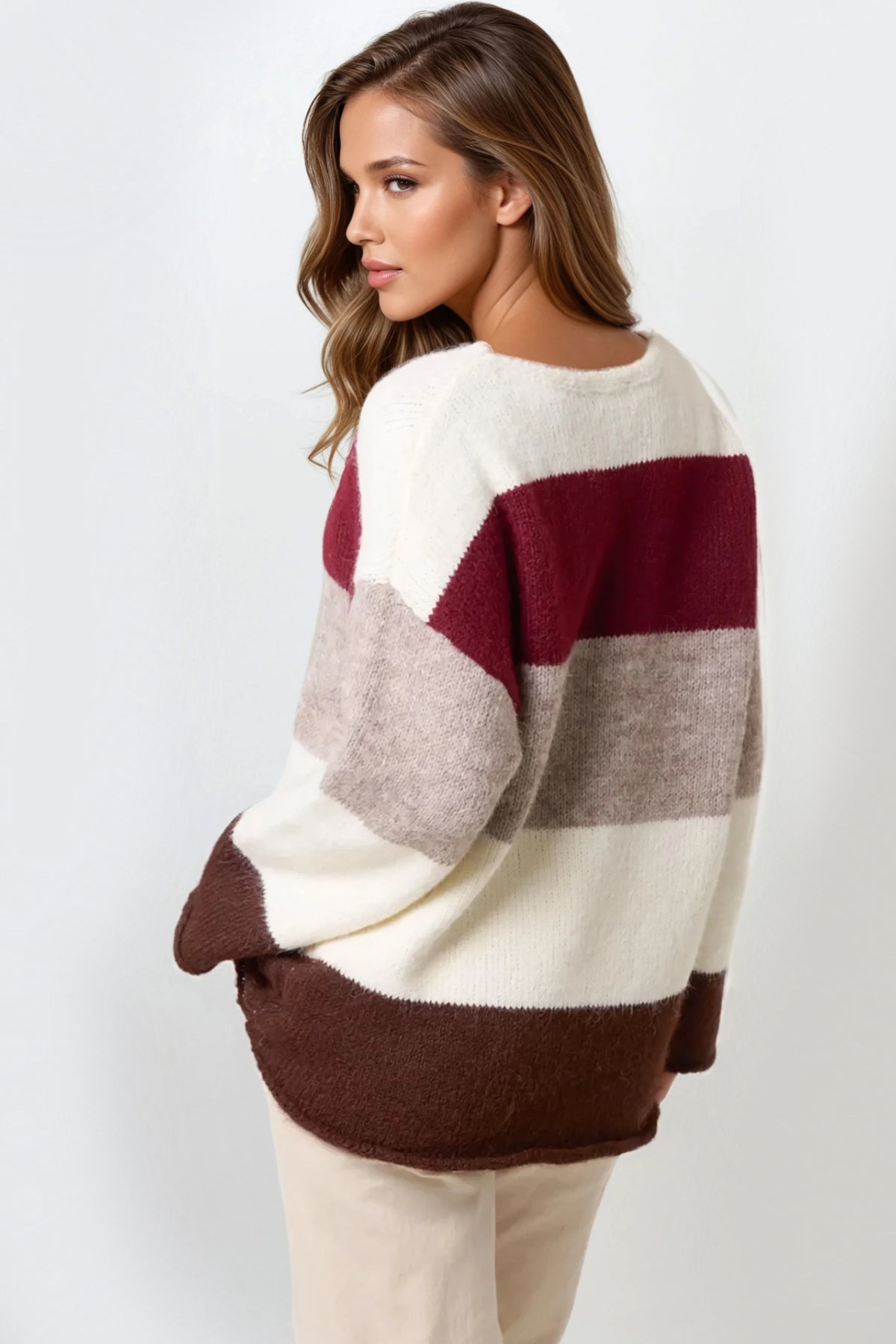 Wine Colour Block Wool Blend Jumper ALWF5469