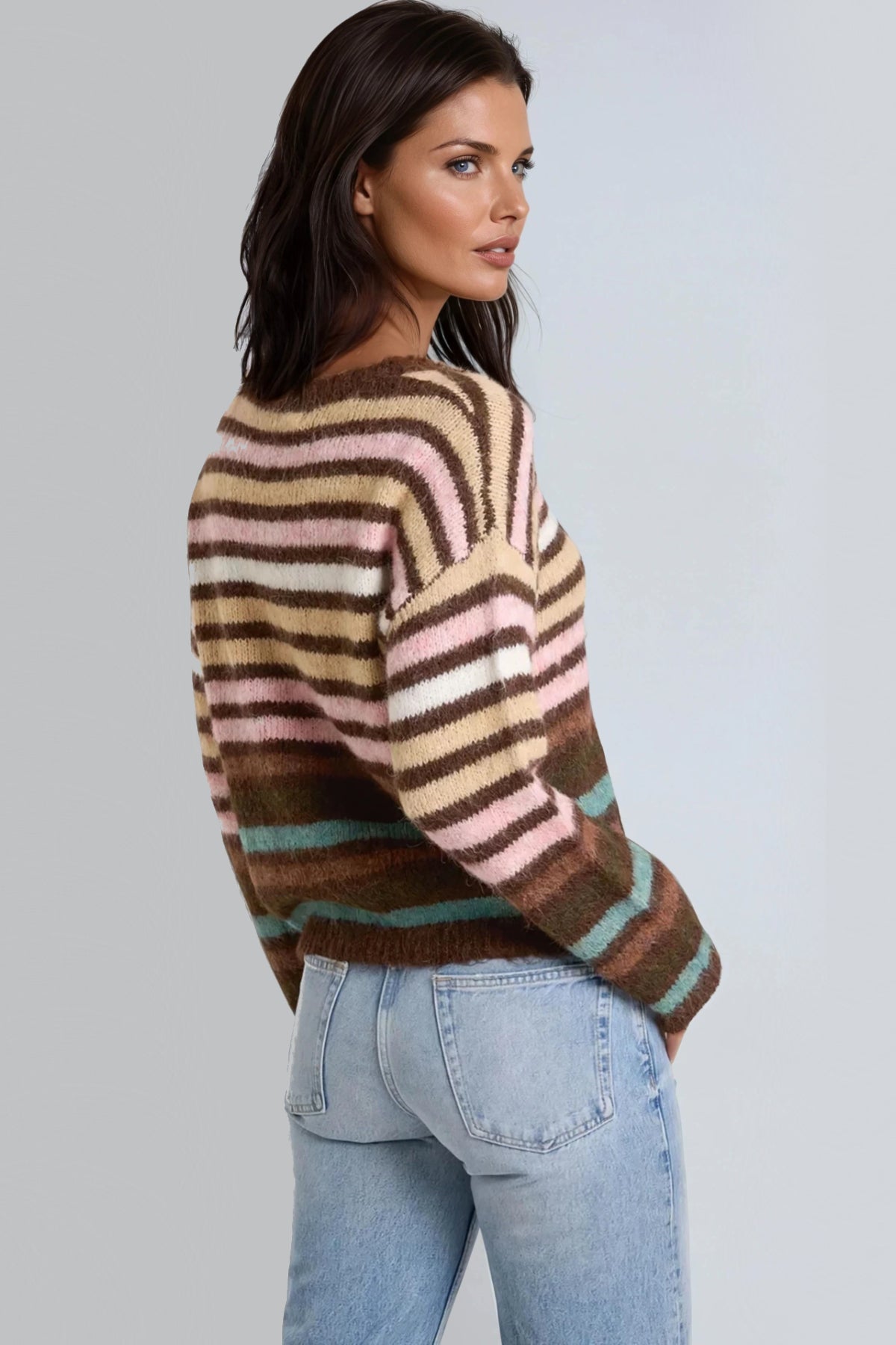 Pink Wool Blend Striped Knitted Jumper ALWF5474