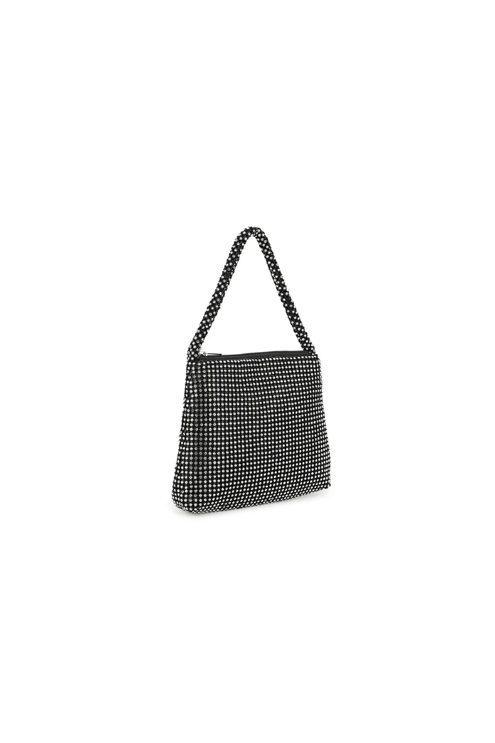 Black Small Top Handle Crystal Mesh Evening Bag ALH3001