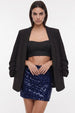 Navy Velvet Sequin Mini Skirt by Aftershock London
