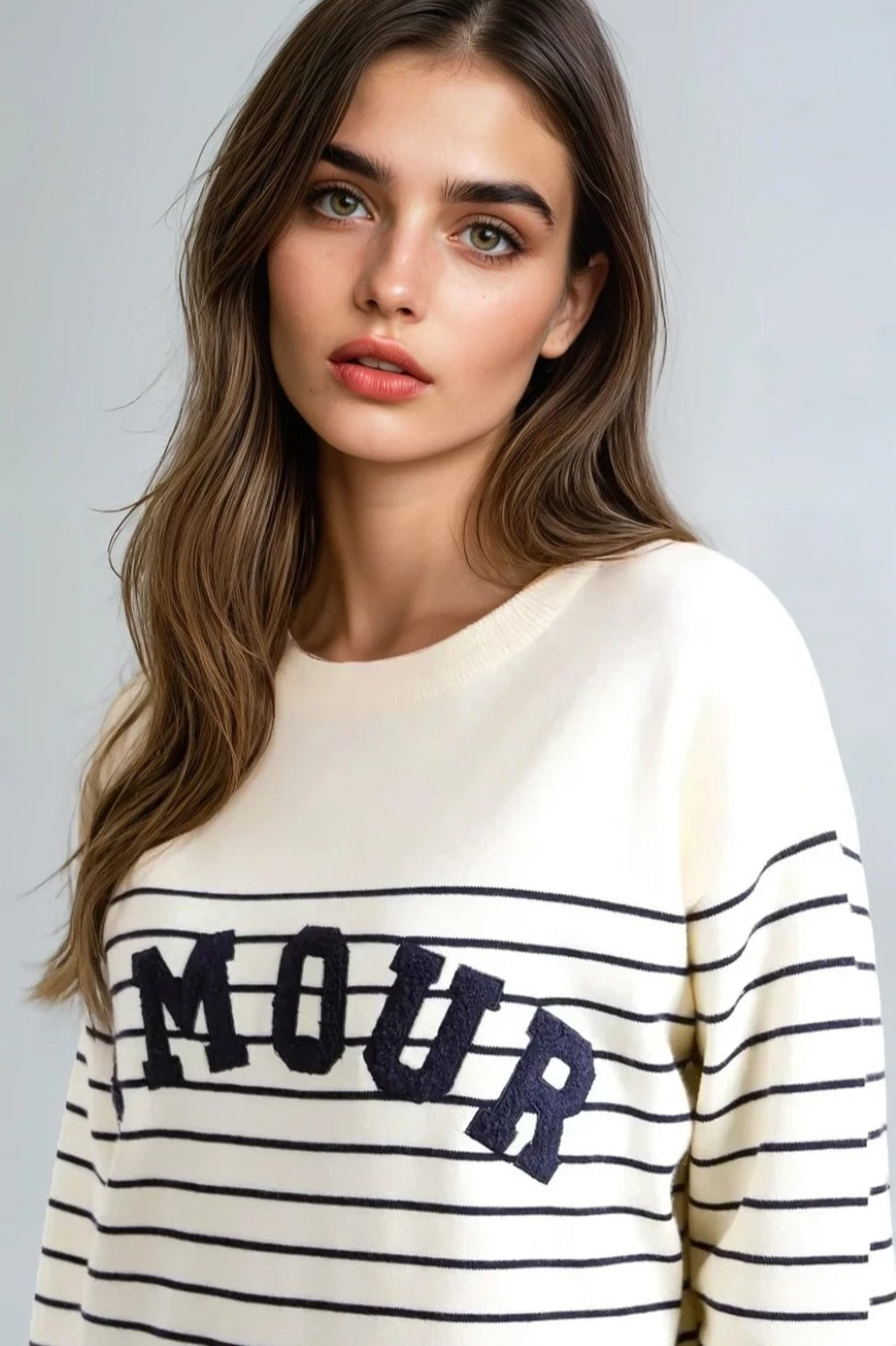 Ivory 'Amour' Stripe Jumper ALNL2575