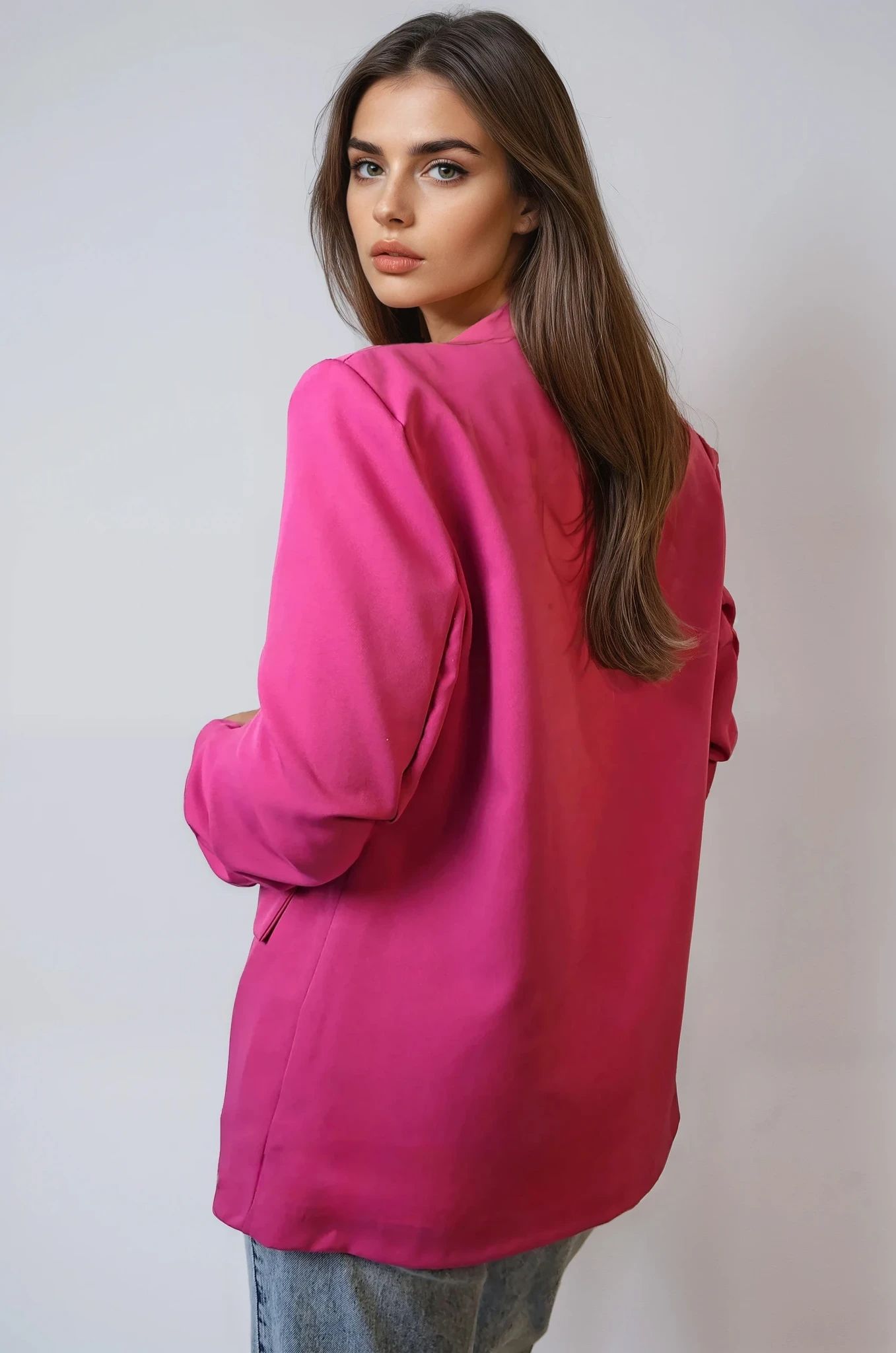 Fuchsia Blazer With Ruched Sleeves AL1497